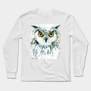 Watercolor Bubo Bubo Owl Long Sleeve T-Shirt